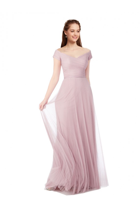 Usine Trapèze Épaule Dénudée Tulle Longue Robes demoiselle d'honneur