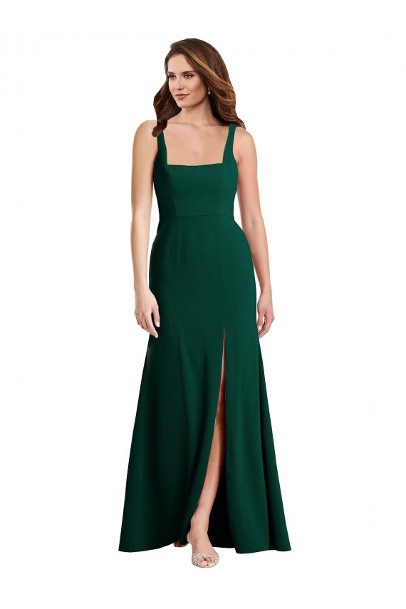 Usine Trompette Col Carré Crêpe Stretch Longue Robes demoiselle d'honneur / Robes de bal
