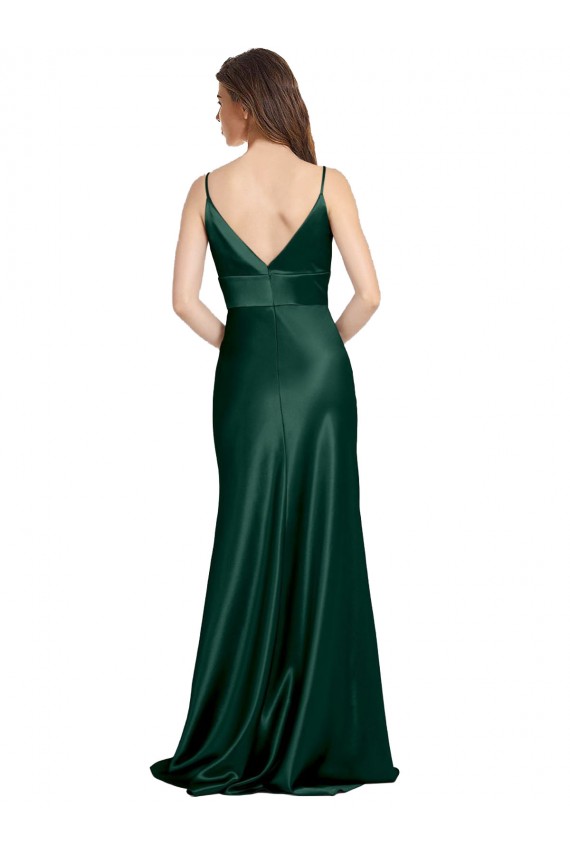 Usine Vert Chasseur Fourreau Bretelles spaghetti Col V Satiné Stretch Longue Formelles Robes demoiselle d'honneur / Robes de soirée / Robes de bal
