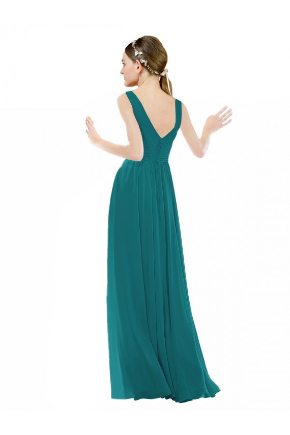 Usine Vert Chasseur Trapèze Col V Mousseline Longue Robes demoiselle d'honneur