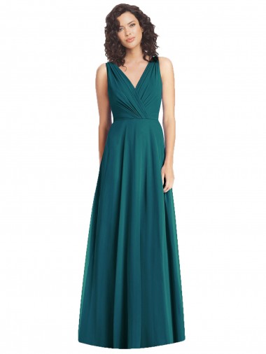 Usine Vert Chasseur Trapèze Col V Mousseline Longue Robes demoiselle d'honneur