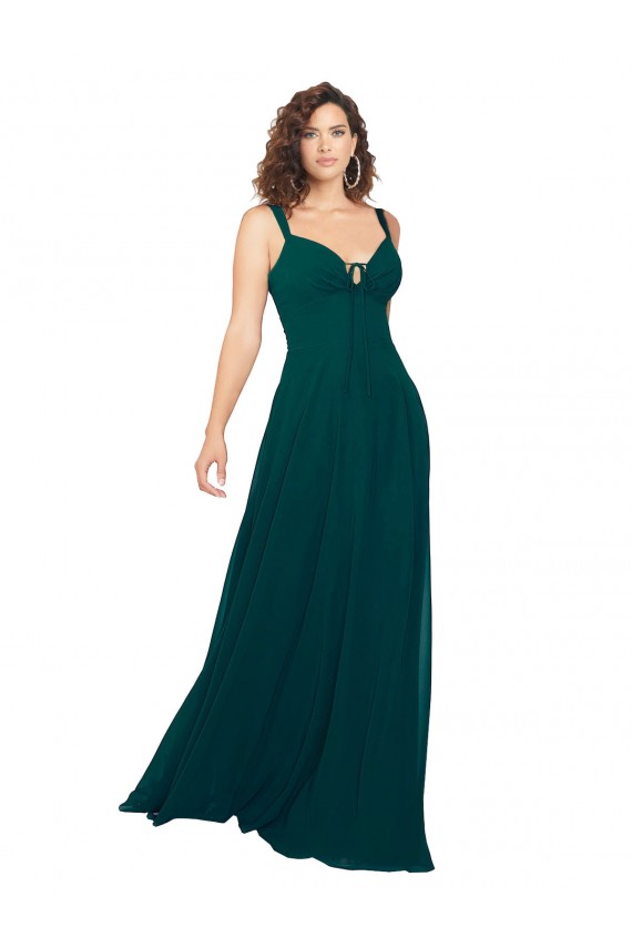 Usine Vert Chasseur Trapèze Col V Mousseline Longue Robes demoiselle d'honneur