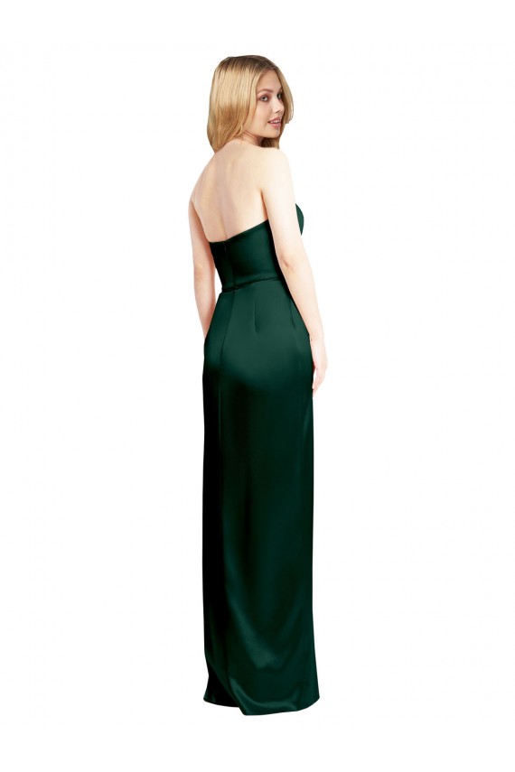 Usine Vert Chasseur Trapèze Scoop Sans bretelle Satiné Stretch Longue Formelles Robes demoiselle d'honneur / Robes de soirée / Robes de bal