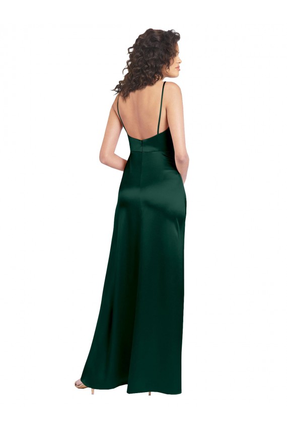 Usine Vert Chasseur Trapèze Scoop Satiné Stretch Longue Formelles Robes demoiselle d'honneur / Robes de soirée / Robes de bal