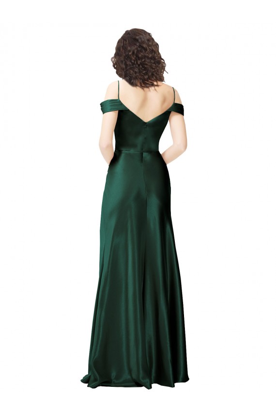 Usine Vert Chasseur Trapèze Épaule Dénudée Bretelles spaghetti Satiné Stretch Longue Formelles Robes demoiselle d'honneur / Robes de soirée / Robes de bal
