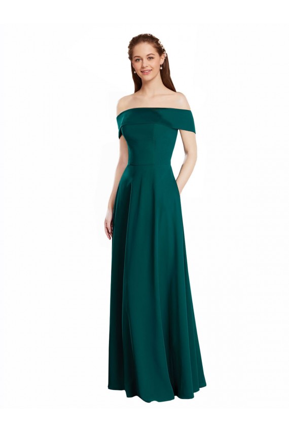 Usine Vert Chasseur Trapèze Épaule Dénudée Mousseline Longue Robes demoiselle d'honneur