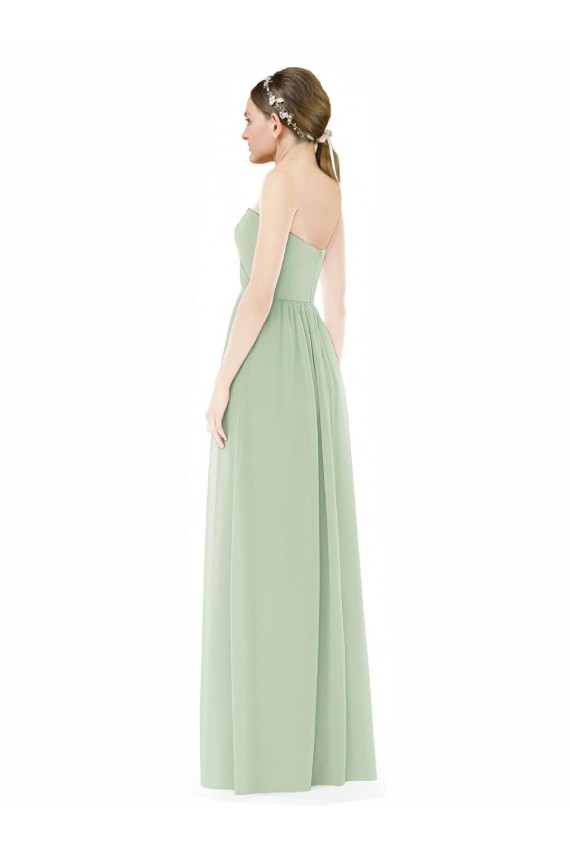 Usine Vert Sauge Trapèze Sans bretelle Mousseline Longue Robes demoiselle d'honneur