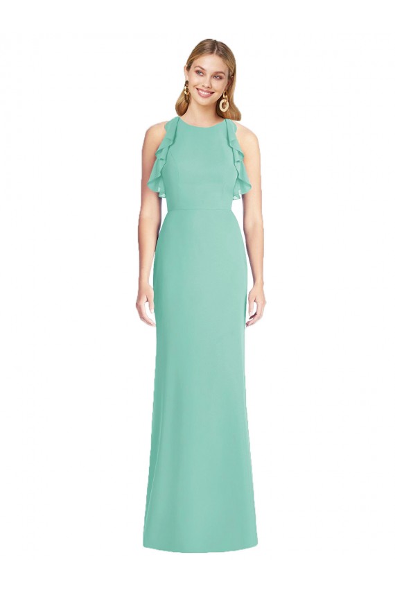 Usine Vert de jade Sirène Col bijou Mousseline Longue Robes demoiselle d'honneur