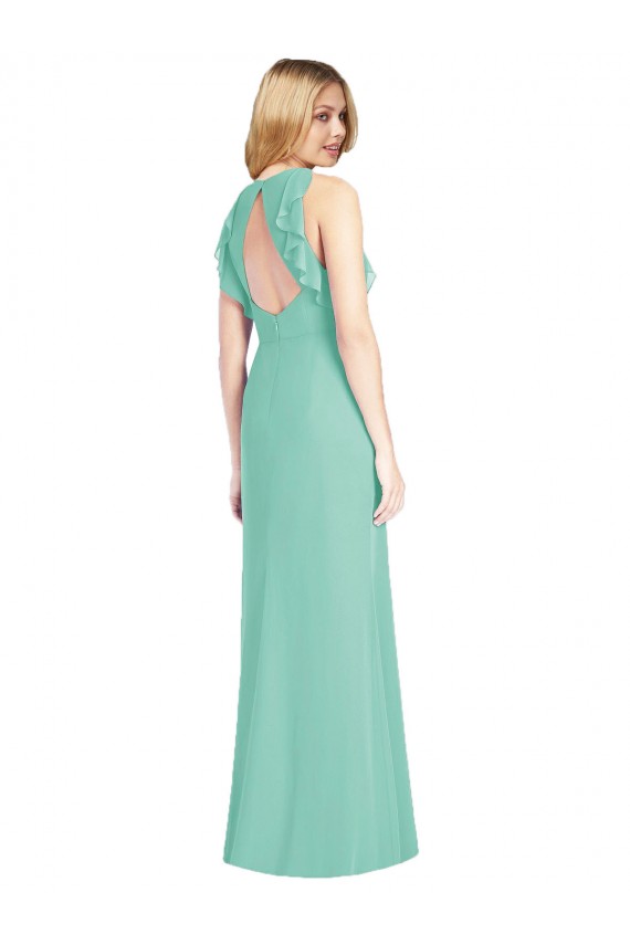 Usine Vert de jade Sirène Col bijou Mousseline Longue Robes demoiselle d'honneur