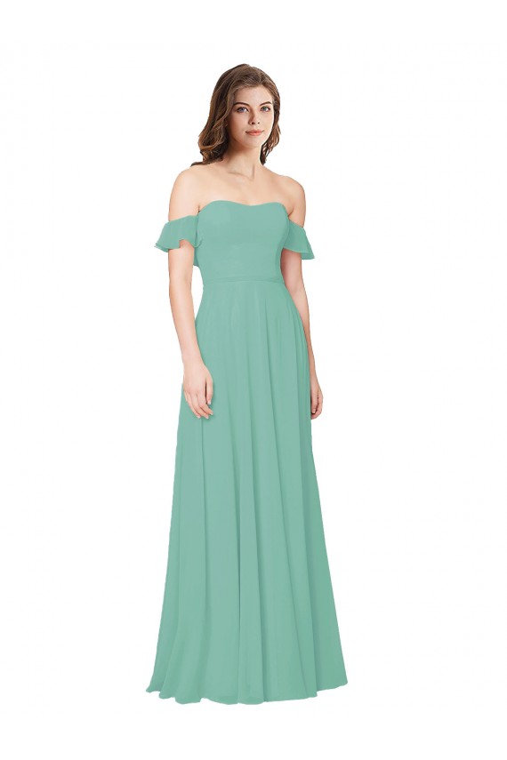 Usine Vert de jade Trapèze Épaule Dénudée Mousseline Longue Robes demoiselle d'honneur