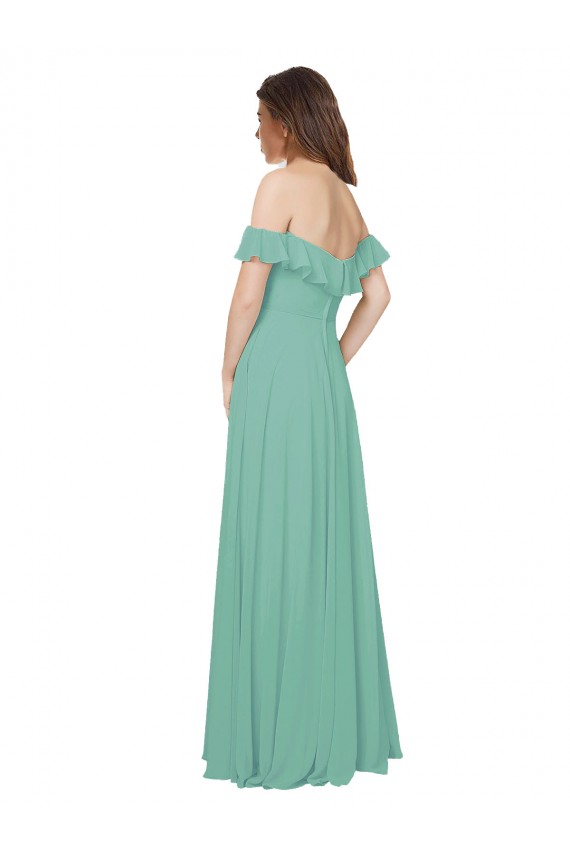 Usine Vert de jade Trapèze Épaule Dénudée Mousseline Longue Robes demoiselle d'honneur