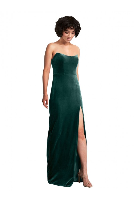 Usine Vert foncé Fourreau Sans bretelle Velours Stretch Longue Formelles Robes demoiselle d'honneur / Robes de soirée / Robes de bal