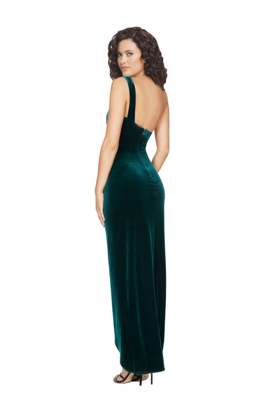 Usine Vert foncé Fourreau Velours Stretch Longue Asymétrique Robes demoiselle d'honneur / Robes de bal