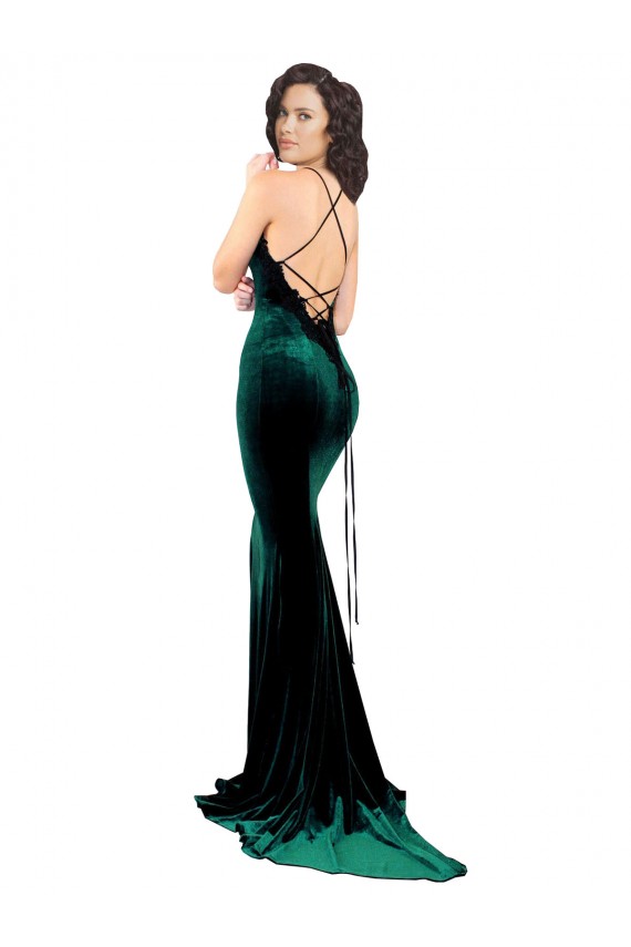 Usine Vert foncé Sirène Col Haut Balayage train Velours Stretch Longue Formelles Robes demoiselle d'honneur / Robes de soirée / Robes de bal