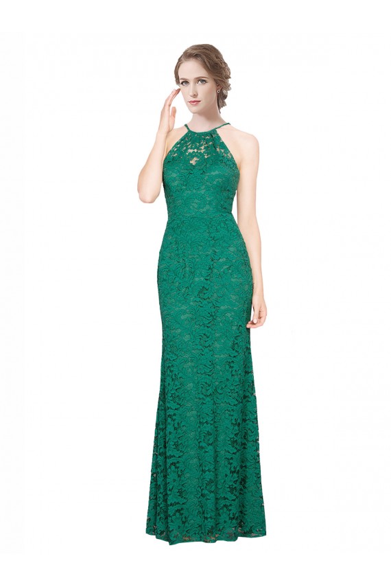 Usine Vert foncé Sirène Licou Col Haut Dentelle Longue Robes demoiselle d'honneur / Robes de bal