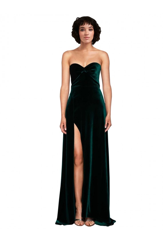 Usine Vert foncé Trapèze Balayage train Velours Stretch Longue Robes demoiselle d'honneur / Robes de bal