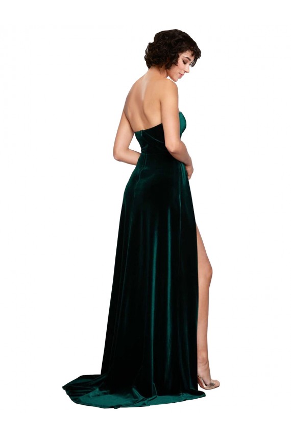 Usine Vert foncé Trapèze Balayage train Velours Stretch Longue Robes demoiselle d'honneur / Robes de bal