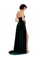 Usine Vert foncé Trapèze Balayage train Velours Stretch Longue Robes demoiselle d'honneur / Robes de bal