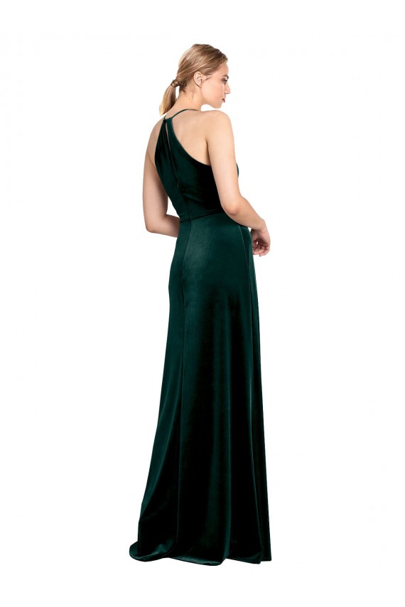Usine Vert foncé Trapèze Bretelles spaghetti Col bijou Velours Stretch Longue Robes demoiselle d'honneur / Robes de bal
