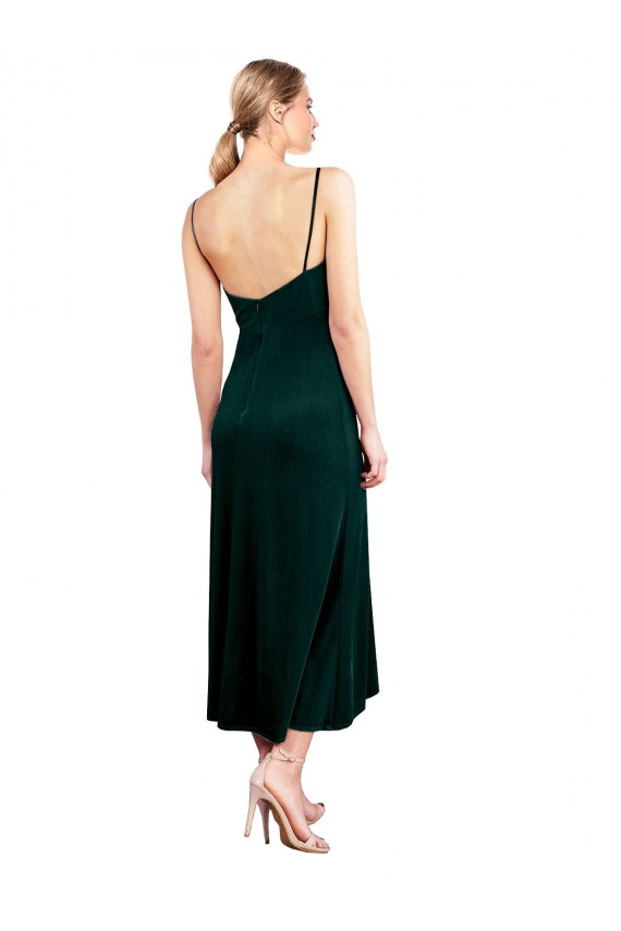 Usine Vert foncé Trapèze Bretelles spaghetti midi Velours Stretch Courte Robes demoiselle d'honneur / Robes de bal / Robes de cocktail
