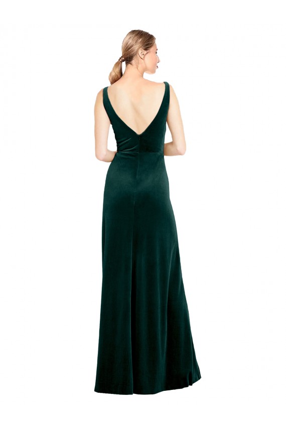 Usine Vert foncé Trapèze Col V Velours Stretch Longue Formelles Robes demoiselle d'honneur / Robes de soirée / Robes de bal