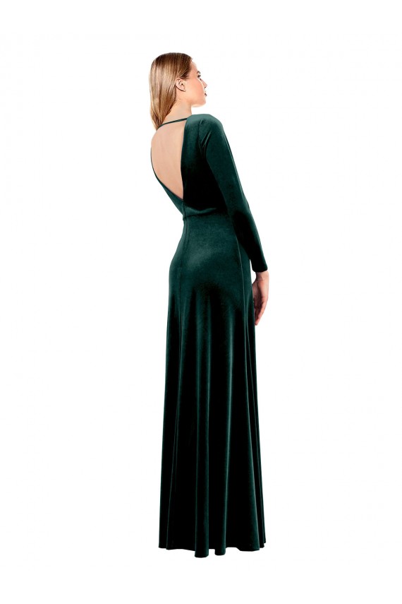 Usine Vert foncé Trapèze Col V Velours Stretch Longue Robes demoiselle d'honneur / Robes de bal
