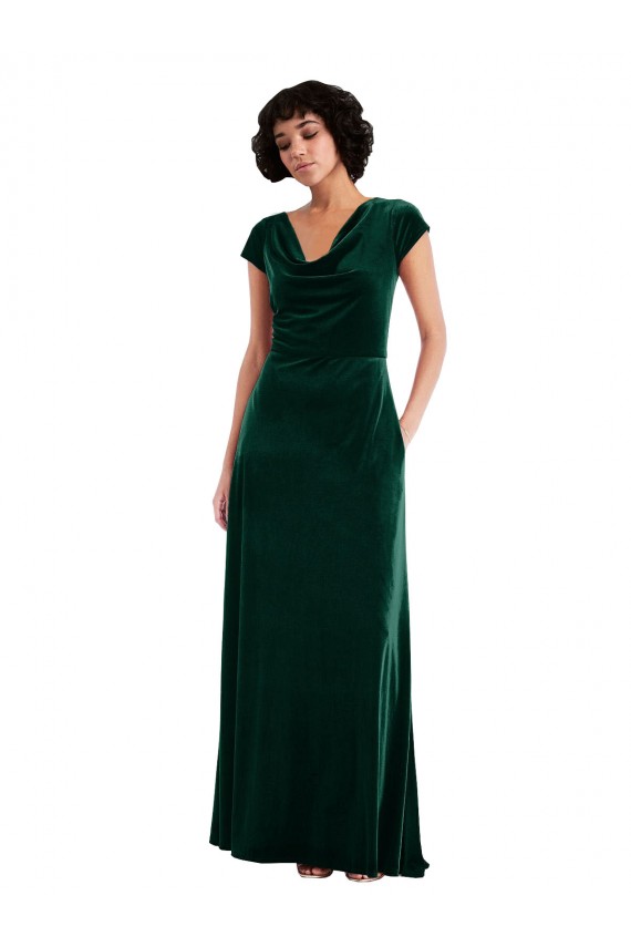 Usine Vert foncé Trapèze Velours Stretch Longue Robes demoiselle d'honneur / Robes de bal