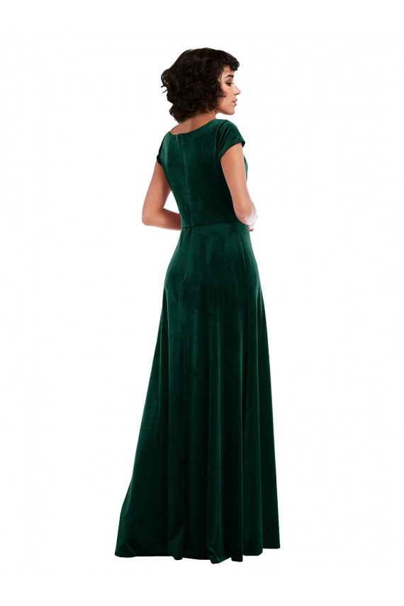 Usine Vert foncé Trapèze Velours Stretch Longue Robes demoiselle d'honneur / Robes de bal