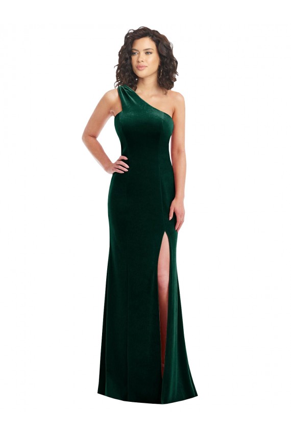 Usine Vert foncé Trompette Velours Stretch Longue Robes demoiselle d'honneur / Robes de bal