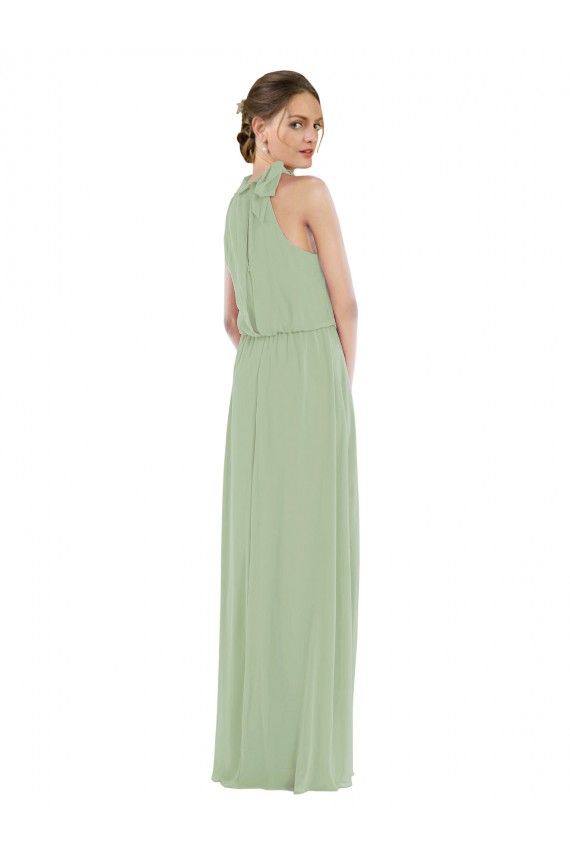 Usine Vert fumée Trapèze Col Haut Mousseline Longue Robes demoiselle d'honneur