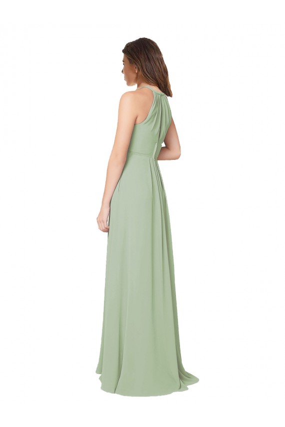 Usine Vert fumée Trapèze Licou Mousseline Longue Robes demoiselle d'honneur