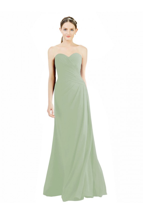 Usine Vert fumée Trapèze Mousseline Longue Robes demoiselle d'honneur