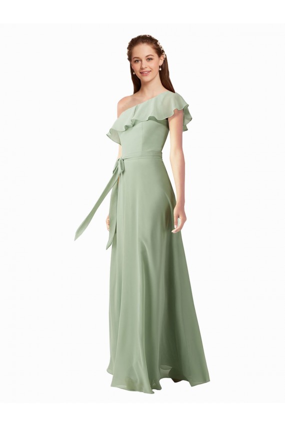 Usine Vert fumée Trapèze Mousseline Longue Robes demoiselle d'honneur