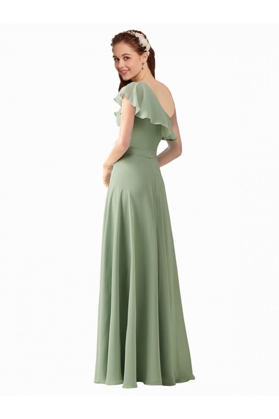 Usine Vert fumée Trapèze Mousseline Longue Robes demoiselle d'honneur