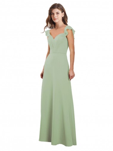Usine Vert fumée Trapèze Mousseline Longue Robes demoiselle d'honneur