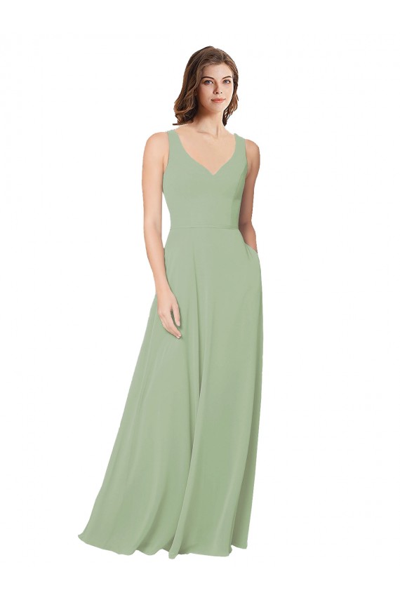 Usine Vert fumée Trapèze Mousseline Longue Robes demoiselle d'honneur