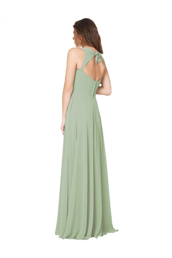 Usine Vert fumée Trapèze Mousseline Longue Robes demoiselle d'honneur