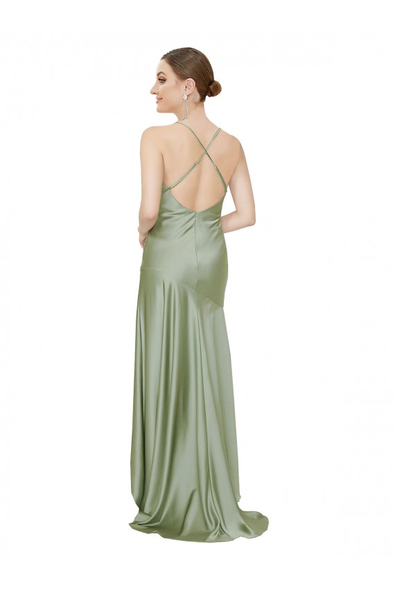 Usine Vert fumée Trapèze Satiné Soyeux Longue Asymétrique Formelles Robes demoiselle d'honneur / Robes de soirée / Robes de bal