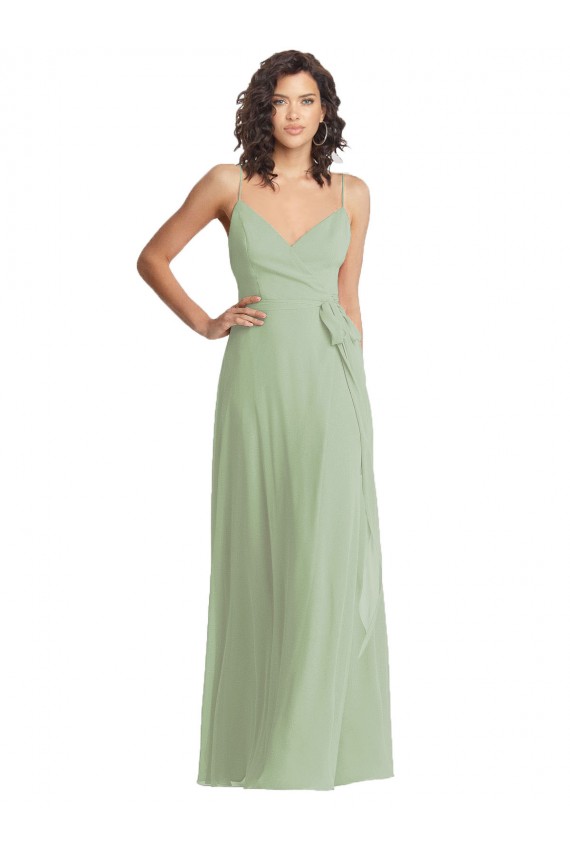 Usine Vert fumée Trompette Bretelles spaghetti Col V Mousseline Longue Formelles Robes demoiselle d'honneur / Robes de soirée