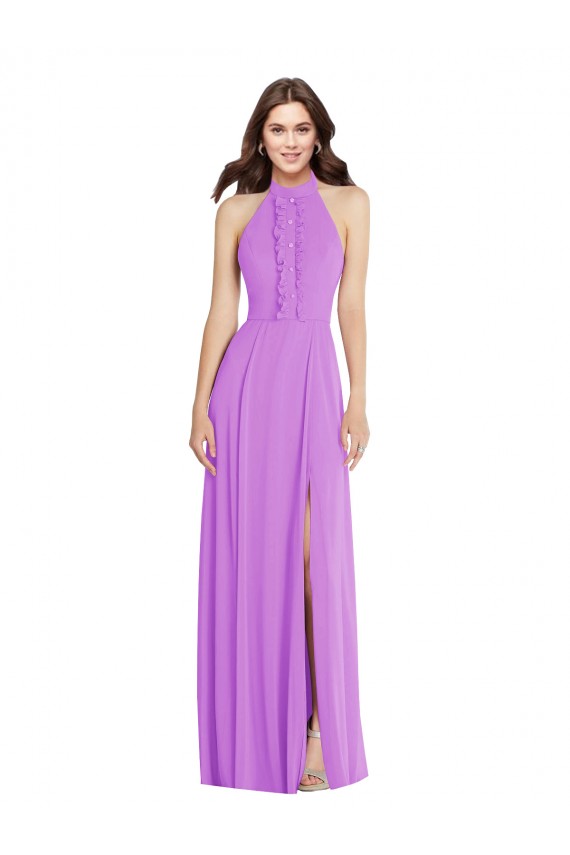 Usine Violet Trapèze Licou Mousseline Longue Formelles Robes demoiselle d'honneur / Robes de soirée