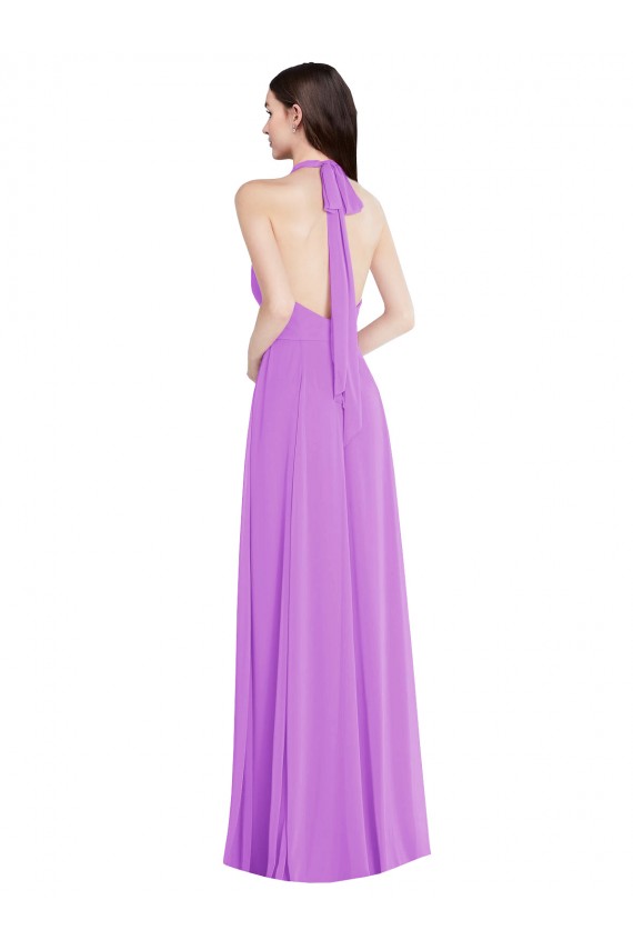 Usine Violet Trapèze Licou Mousseline Longue Formelles Robes demoiselle d'honneur / Robes de soirée